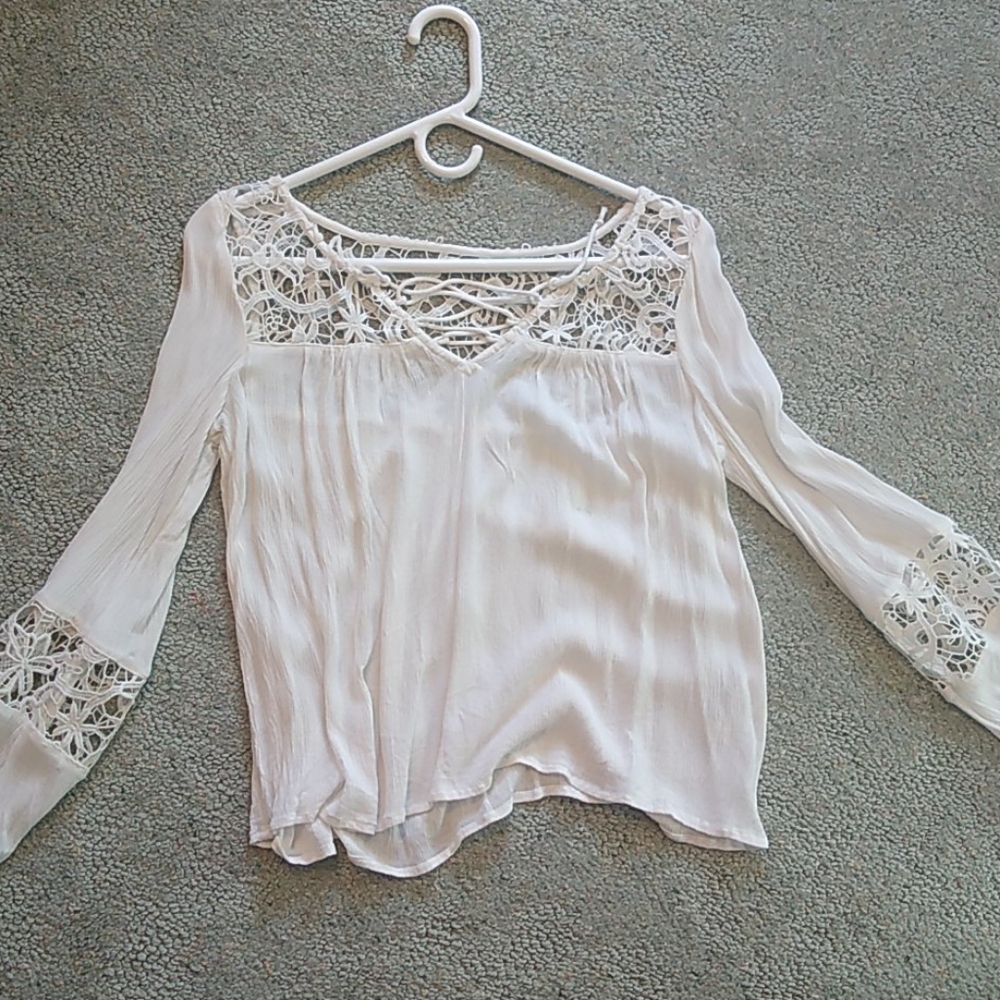 Hollister White Lace Peasant Top